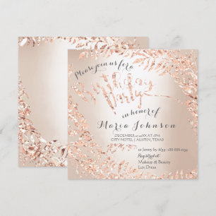 Birthday Party Leafs Wreath Ivory Pink Rose Gold Invitation