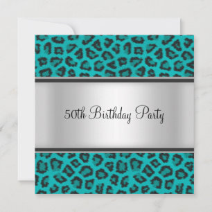 Birthday Party Leopard Fur Teal Invitation