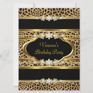Birthday Party Leopard Gold Black Invitation