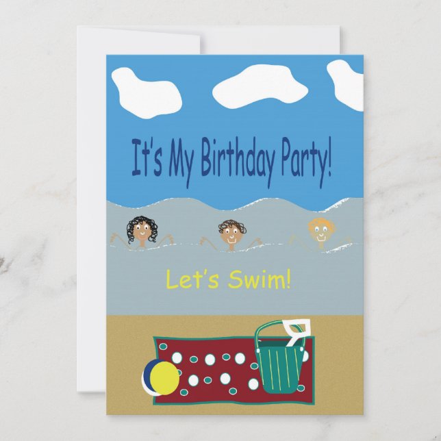 Birthday Party Let's Swim Invitation (Front)