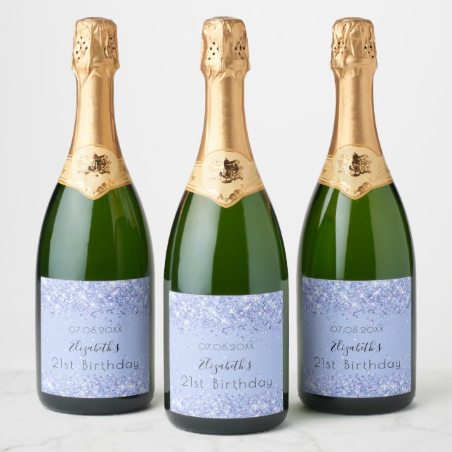Birthday party light blue name sparkling wine label (Bottles)