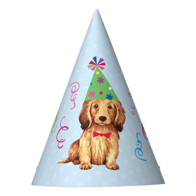 Birthday Party Longhaired Dachshund Hat (Front)