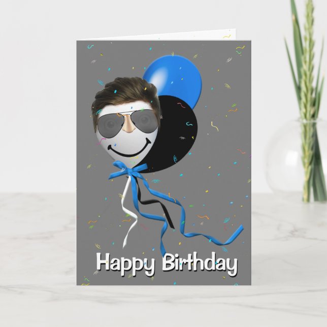 Birthday Party Man on Balloon Card (Front)
