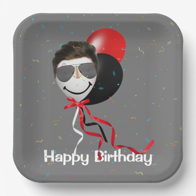 Birthday Party Man on Balloon  Paper Plate (Front)