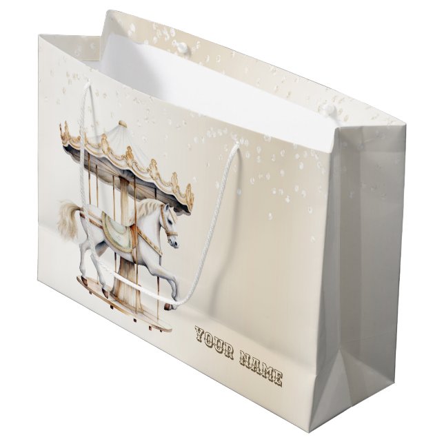 Birthday Party Merry Go Round Circus Carnival Large Gift Bag (Front Angled)