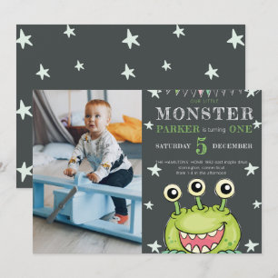 Birthday Party Monster Kids Photo Invitation