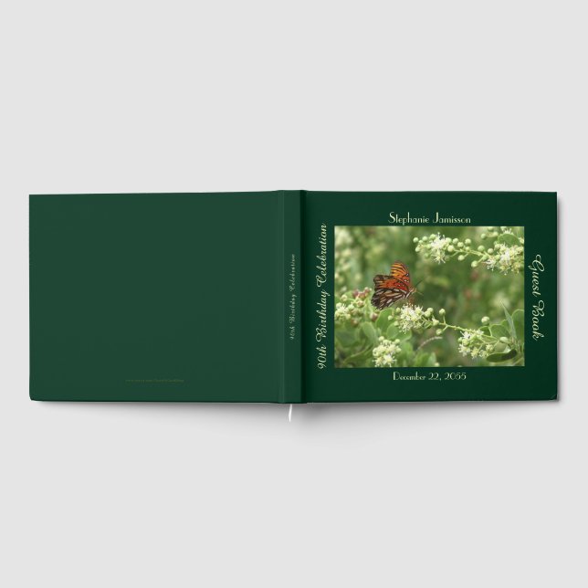 Birthday Party, Name, Orange Butterfly, Green Guest Book (Full)