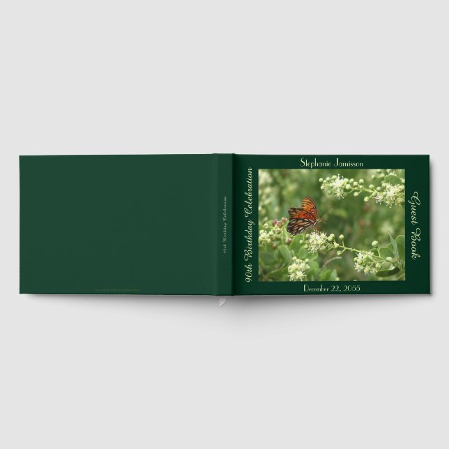 Birthday Party, Name, Orange Butterfly, Green Guest Book (Full)