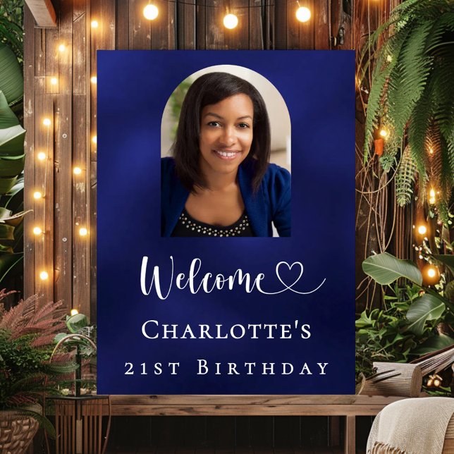 Birthday party navy blue arch photo welcome poster (Creator Uploaded)