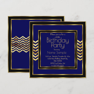 Birthday Party Navy Blue Black Gold Art Deco  Invitation