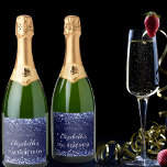 Birthday party navy blue confetti name sparkling wine label<br><div class="desc">A wine label for a girly and glamourous 21st (or any age) birthday party.  A navy blue background with confetti. Personalize and add a date,  name and age 21. The name is written with an elegant hand lettered style script.</div>