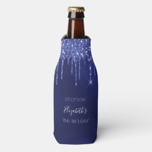 Birthday party navy blue glitter drips white name bottle cooler