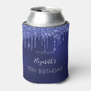 Birthday party navy blue glitter drips white name can cooler