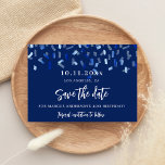Birthday party navy blue save the date card<br><div class="desc">An elegant Save the Date card for a birthday party. A navy blue decorated with confetti. Personalize and add a date and name/age. The text: Save the Date is written with a large trendy hand lettered style script.</div>