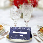 Birthday party navy blue silver glitter sparkles place card<br><div class="desc">Personalize and add a name,  age 21 and a date.  A trendy navy blue background,  the blue colour is uneven. Decorated with faux silver glitter sparkles.</div>