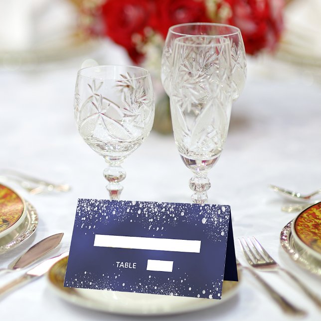 Birthday party navy blue silver glitter sparkles place card (Creator Uploaded)
