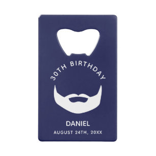 Birthday party navy blue white beard men guys credit card bottle opener