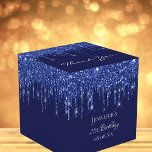 Birthday party navy blue white glitter drips favor box<br><div class="desc">Elegant, classic, glamourous and girly for a 21st (or any age) birthday party favours. A classic navy blue background colour. With the text: 21st Birthday and Thank You written with a modern hand lettered style script. Decorated faux glitter drips, paint dripping look. Personalize and add a name and a date....</div>