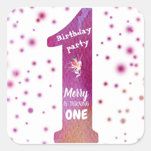Birthday Party One Watercolor Fairy  Sticker (Front)