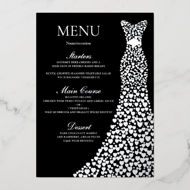 Birthday Party or Bridal Shower Black Menu Silver  (Front)