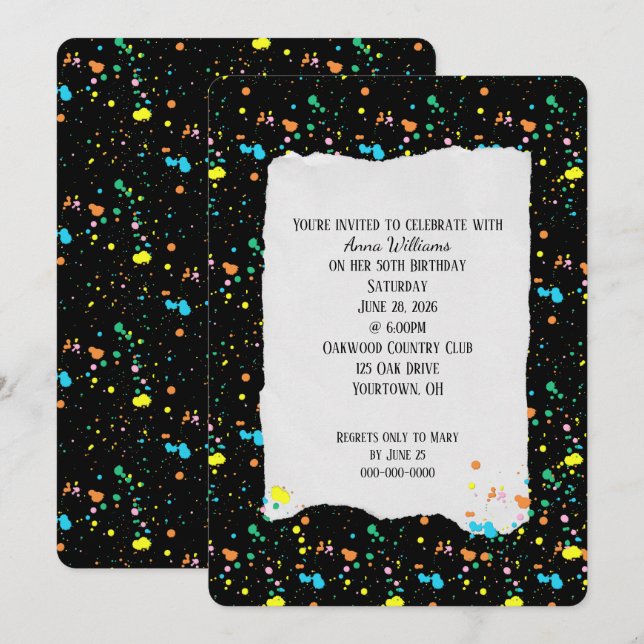 Birthday Party Paint Splatters Invitation (Front/Back)
