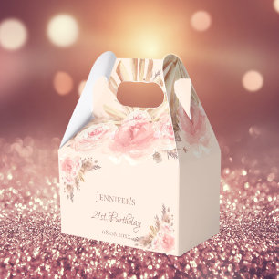 Birthday party pampas grass blush floral thank you favor box
