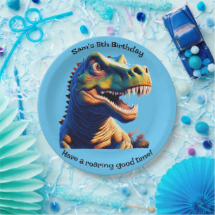 Birthday Party paper plate. Dinosaur. Editable. Plate