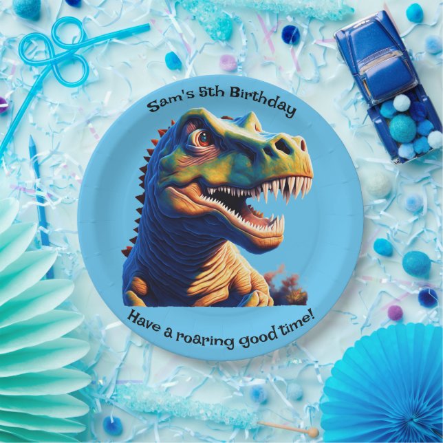 Birthday Party paper plate. Dinosaur. Editable. Plate (Party)