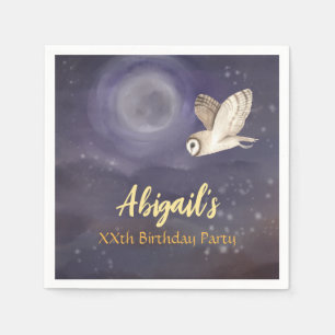 Birthday Party Personalized Full Moon and Owl Napkin