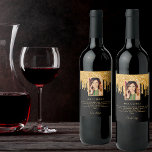 Birthday party photo black glitter gold welcome wine label<br><div class="desc">Can be used on front on a bottle, but is ment for the back. For a 50th (or any age) birthday party. Personalize and add a photo of yourself. Add a title, your greetings for your guests and your name. A chic black background decorated with pink and faux gold glitter...</div>