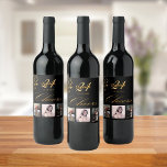 Birthday party photo black gold cheers script glam wine label<br><div class="desc">A bottle label for a glamourous 21st (or any age) birthday party. Personalize and add 3 of your own photos, a name, age 21 and a date. Date of birth or the date of the party. Golden coloured letters. The word: Cheers, in faux gold written with a trendy hand lettered...</div>