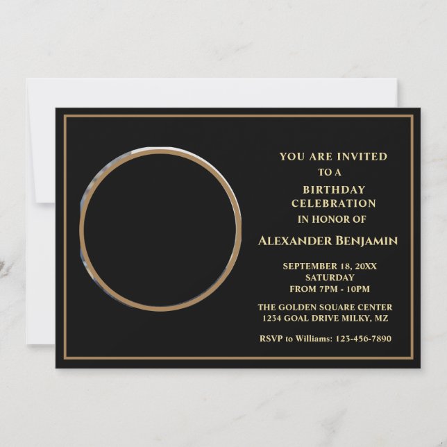 Birthday Party Photo Black Gold Personalize Invitation (Front)
