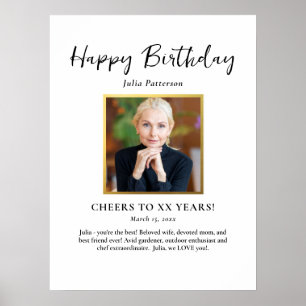 Birthday Party Photo Black Gold White Fun Welcome Poster