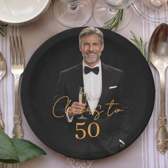 Birthday party photo cheers gold paper plate (Creator Uploaded)