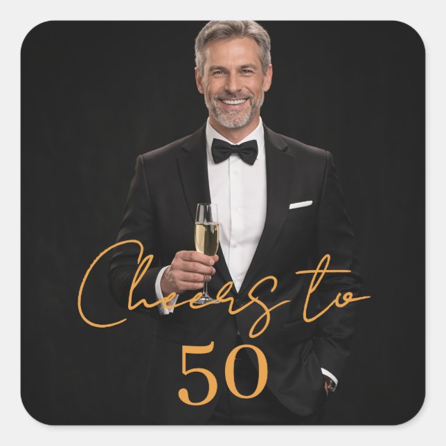 Birthday party photo cheers gold square sticker (Front)