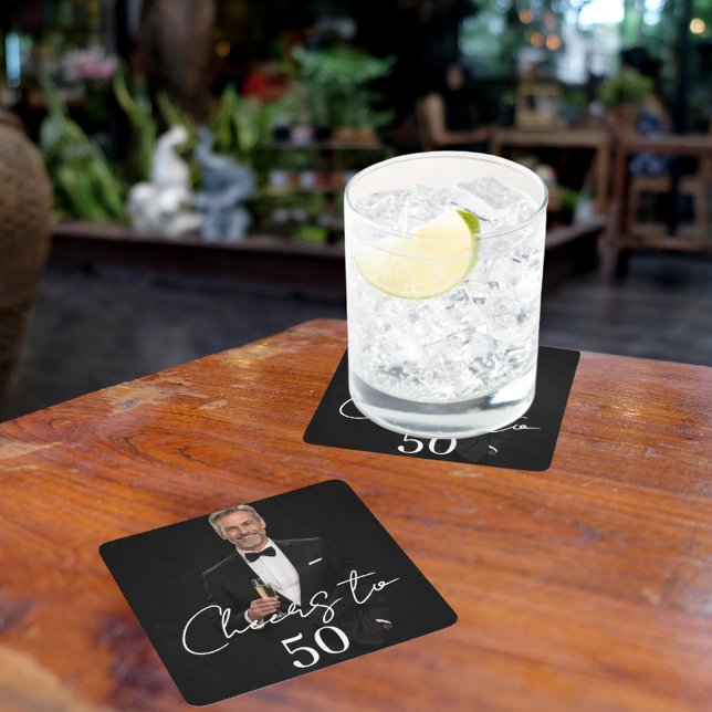 Birthday party photo cheers square paper coaster (Creator Uploaded)