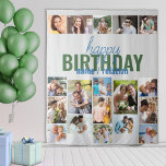 Birthday Party Photo Collage Grey Custom Tapestry<br><div class="desc">Birthday Backdrop with personalized photo collage and name. Substantial piece of birthday party decor, great talking point and perfect backdrop for photobooth or entrance welcome. Happy Birthday is lettered in modern casual script and bold typography. The template is ready for you to add your pictures in rows, working left to...</div>
