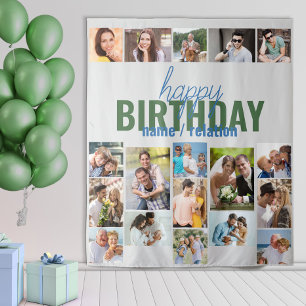 Birthday Party Photo Collage Grey Custom Tapestry