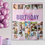 Birthday Party Photo Collage Pink Custom Backdrop Tapestry<br><div class="desc">Birthday Backdrop with personalized photo collage and name. Substantial piece of birthday party decor, great talking point and perfect backdrop for photobooth or entrance welcome. Happy Birthday is lettered in modern casual script and bold typography. The template is ready for you to add your pictures in rows, working left to...</div>