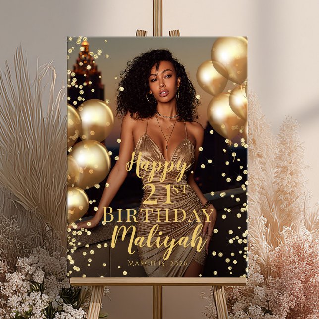 Birthday party photo gold font welcome poster (Creator Uploaded)