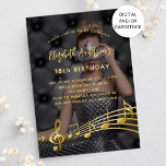 Birthday party photo gold music notes invitation<br><div class="desc">Personalize and add your photo. Deccorated with faux gold music notes. Templates for your party information. Back: black foliage pattern as background. I have used an dark overlay over the photo so that it's easier to read the text. I have added 2 layers, but ony one is active. There is...</div>