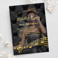 Birthday party photo gold music notes invitation