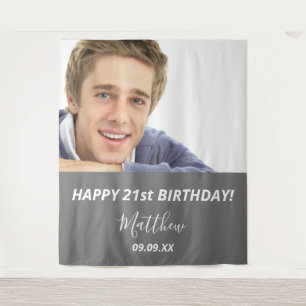 Birthday party photo grey guy welcome tapestry