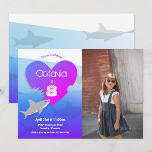 Birthday Party Photo Purple Blue Invitation