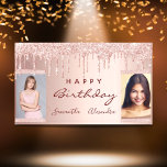 Birthday party photo rose gold friends banner<br><div class="desc">A banner for a girly and glamorous birthday party for two girls, women. A rose gold background with rose gold, pink drips, paint dripping look. Add your own 2 two photos of the birthday girls. Text: Happy Birthday. The word Birthday and the names are written with a modern hand lettered...</div>