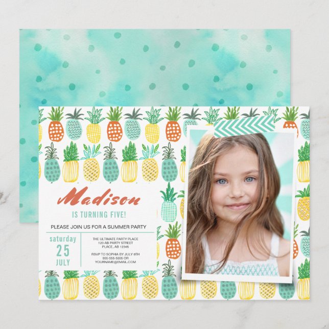 Birthday Party | Pineapple Fruit | Invitations (Front/Back)