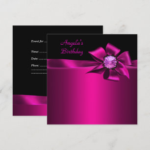 Birthday Party Pink Bow Black Pink Invitation