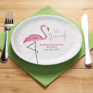 Birthday Party Pink Flamingo Custom Paper Plate