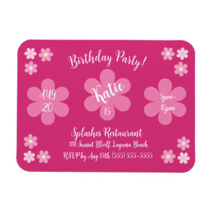 Birthday Party- Pink Flower Glam- Magnet