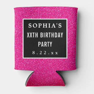 Birthday Party Pink Glitter Modern Typography Can Cooler